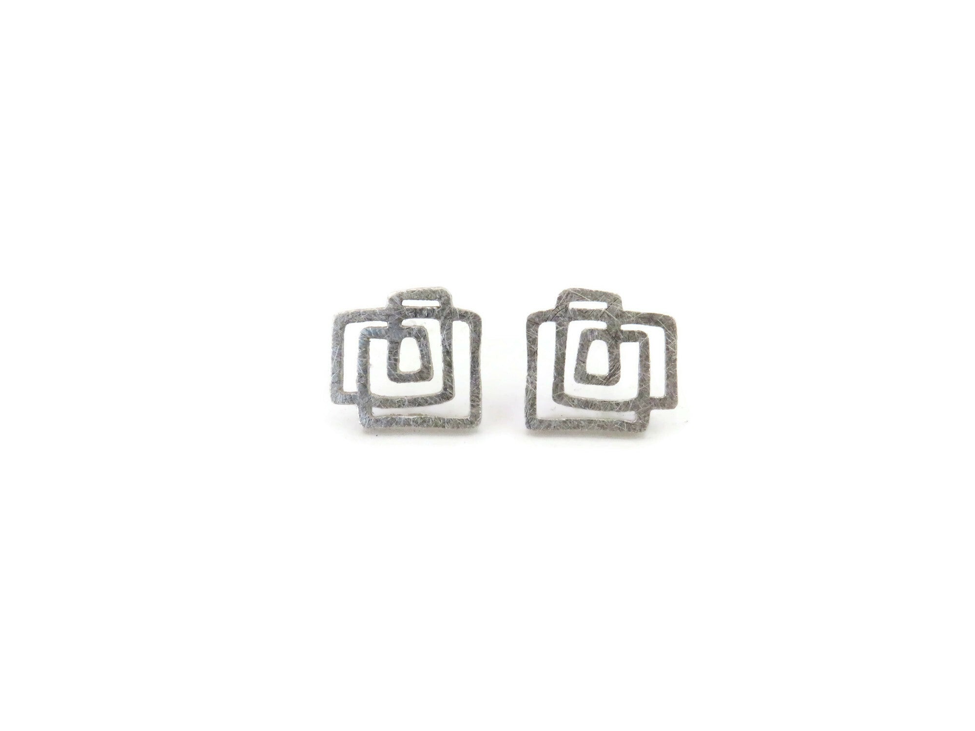 Architectural Silver Stud Earrings