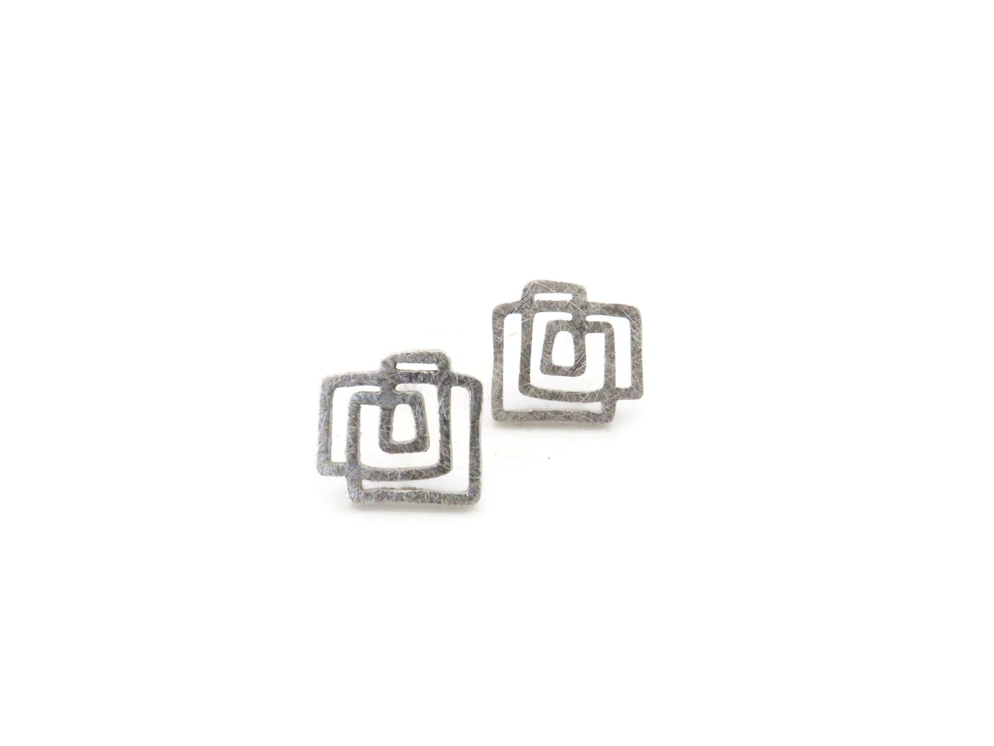 Architectural Silver Stud Earrings