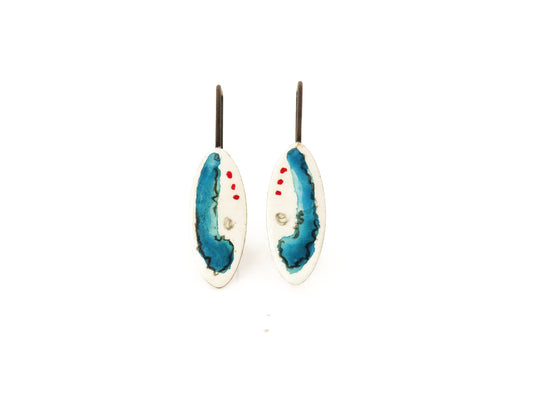 Arty Enamel Oxidized Silver Dangle Earrings - KimyaJoyas