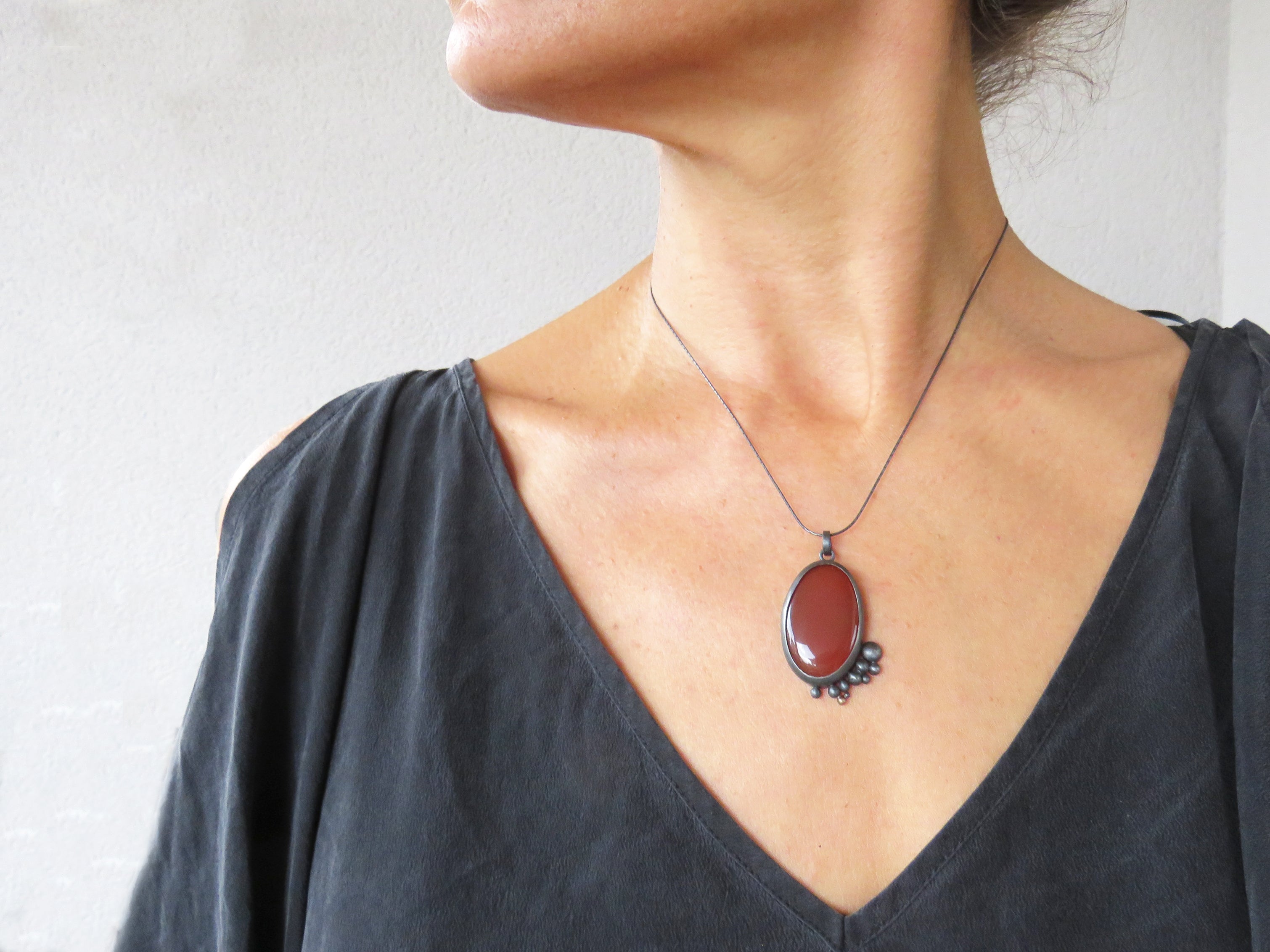 Carnelian Oxidized Silver and Gold Pendant