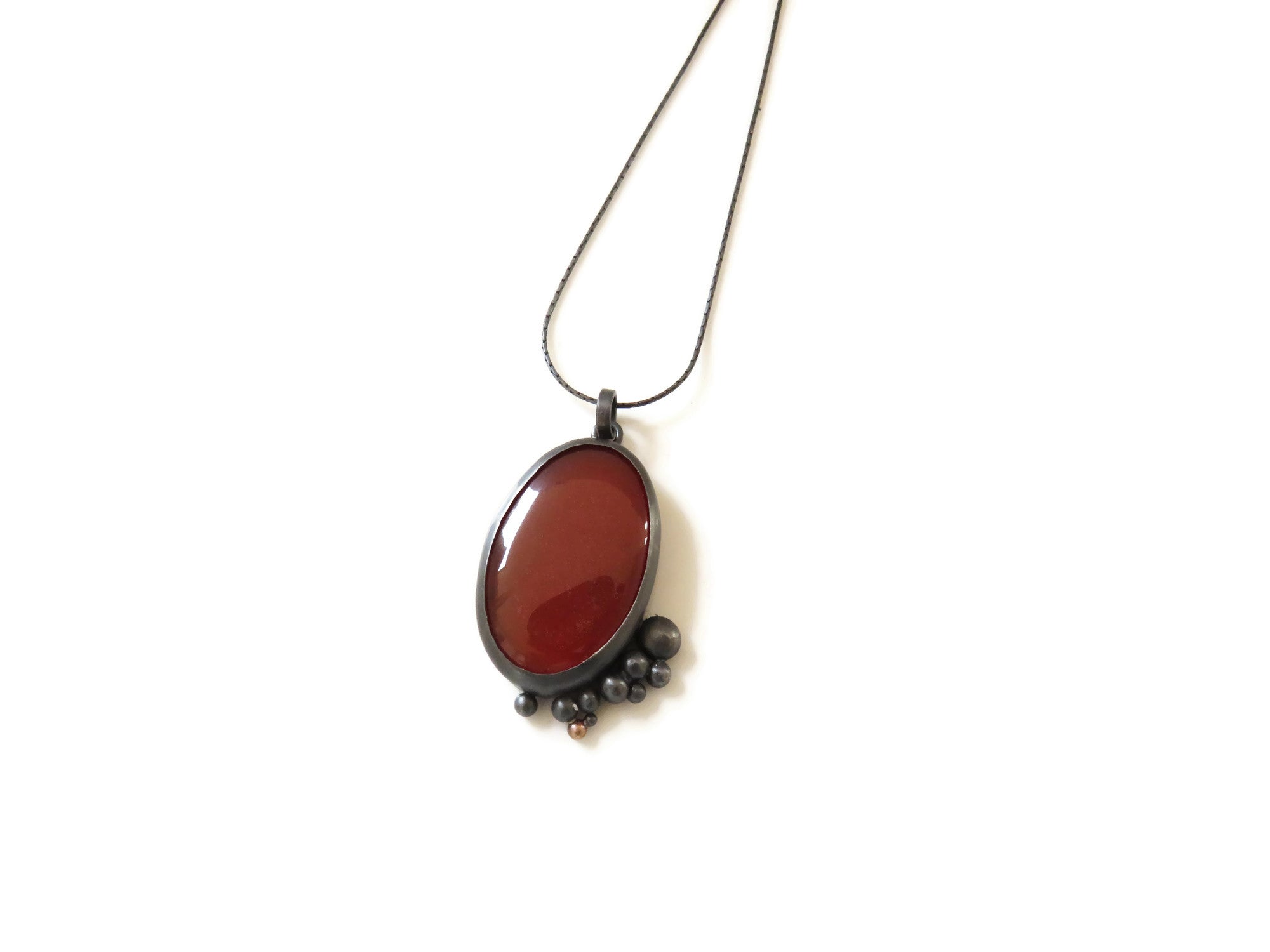 Carnelian Oxidized Silver and Gold Pendant