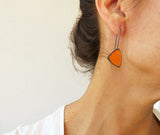 Enameled Orange Earrings in Oxidized Silver