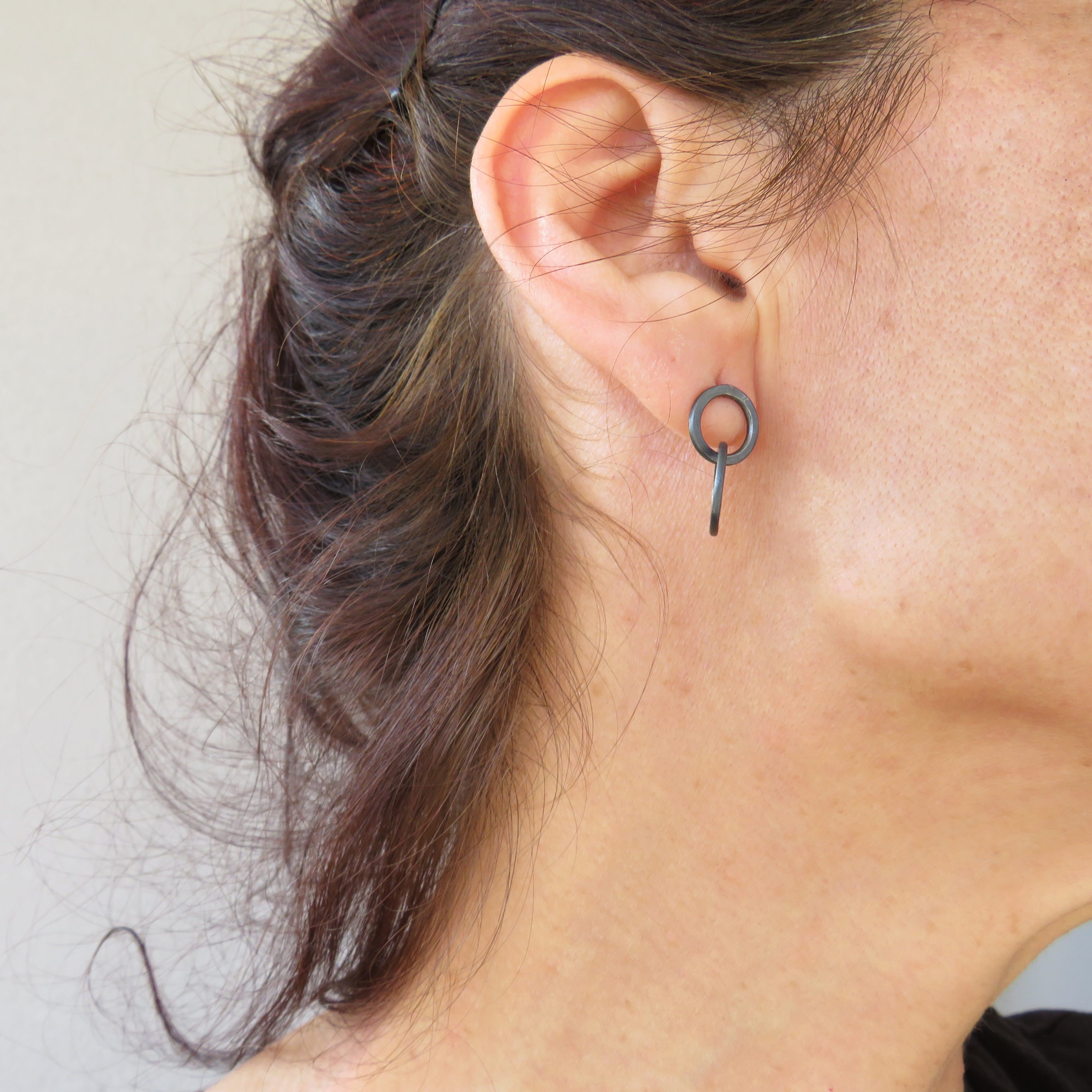 Geometric Oxidized Silver Drop Earrings