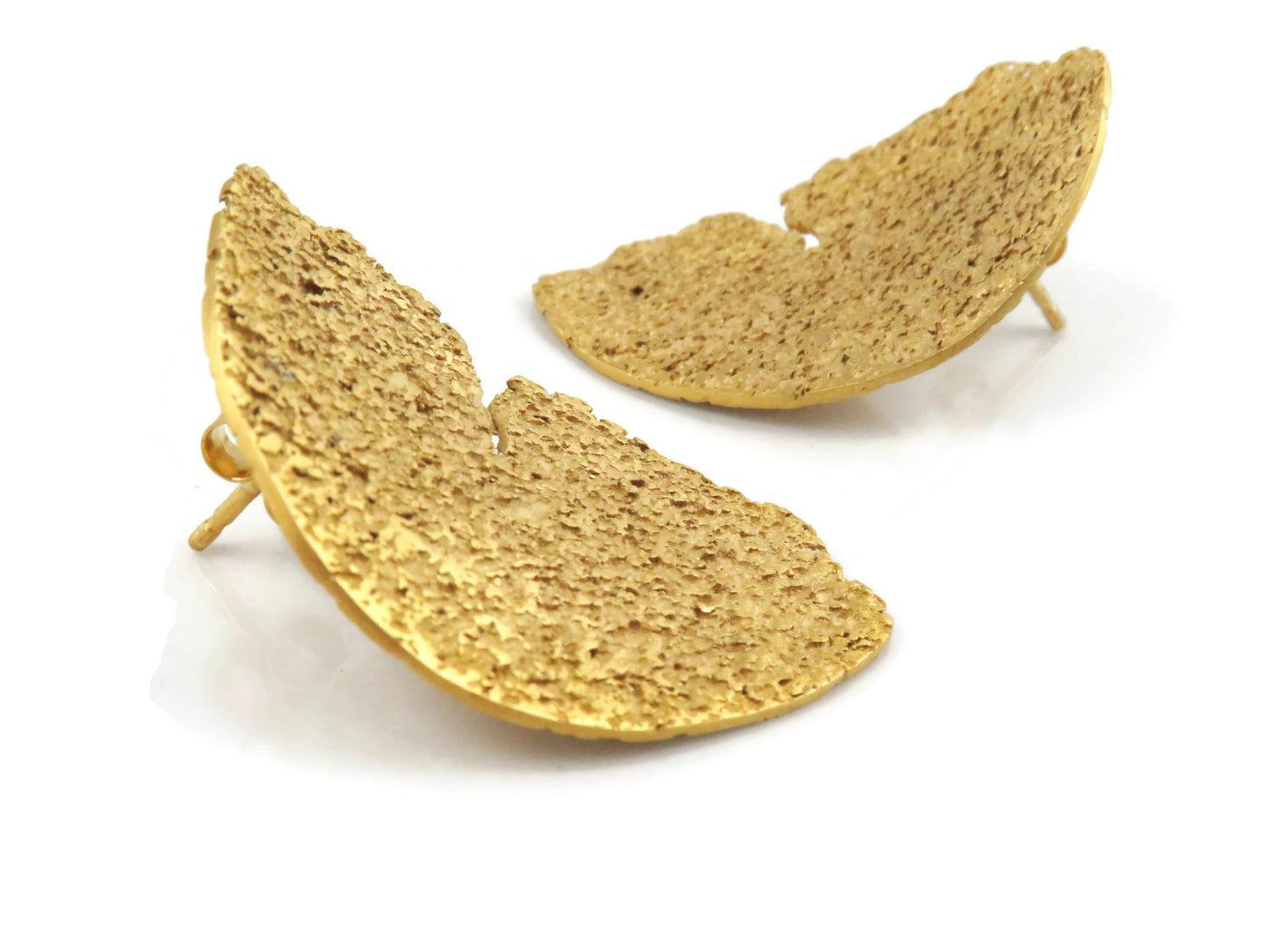 Gold Plated Silver Earrings with Rustic Texture