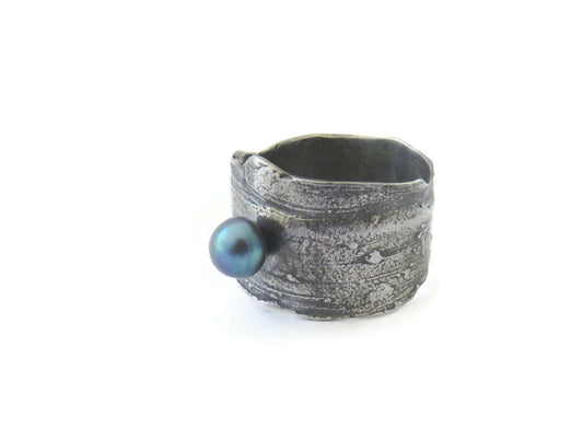 Gray Pearl Organic Silver Ring