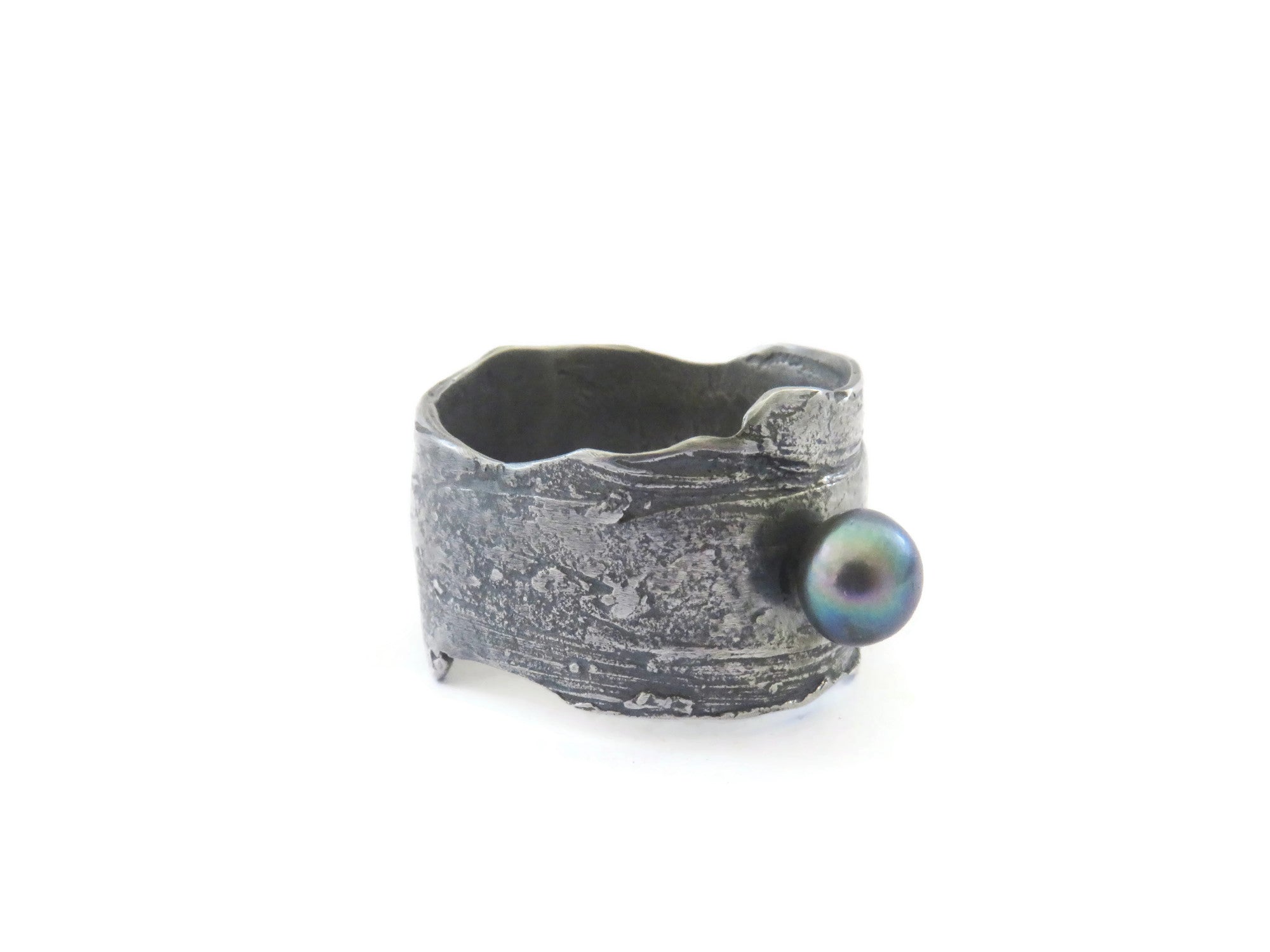 Gray Pearl Organic Silver Ring