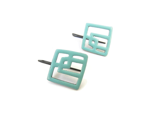 Enameled Turquoise Dangle Earrings | KimyaJoyas