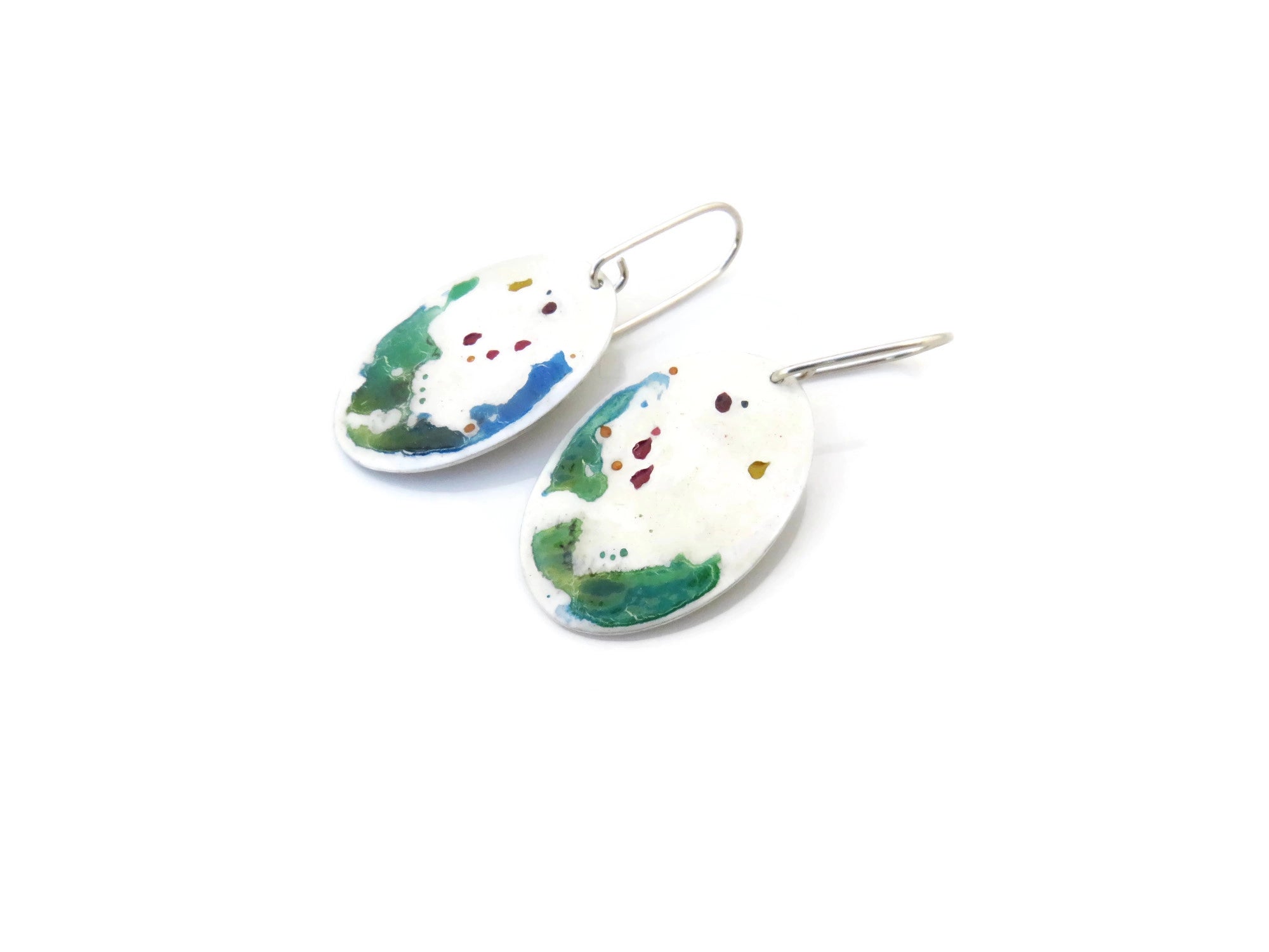 Enamel and Watercolor Painted Silver Dangle Earrings | KimyaJoyas