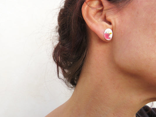 Small Enameled Silver Stud Earrings | KimyaJoyas