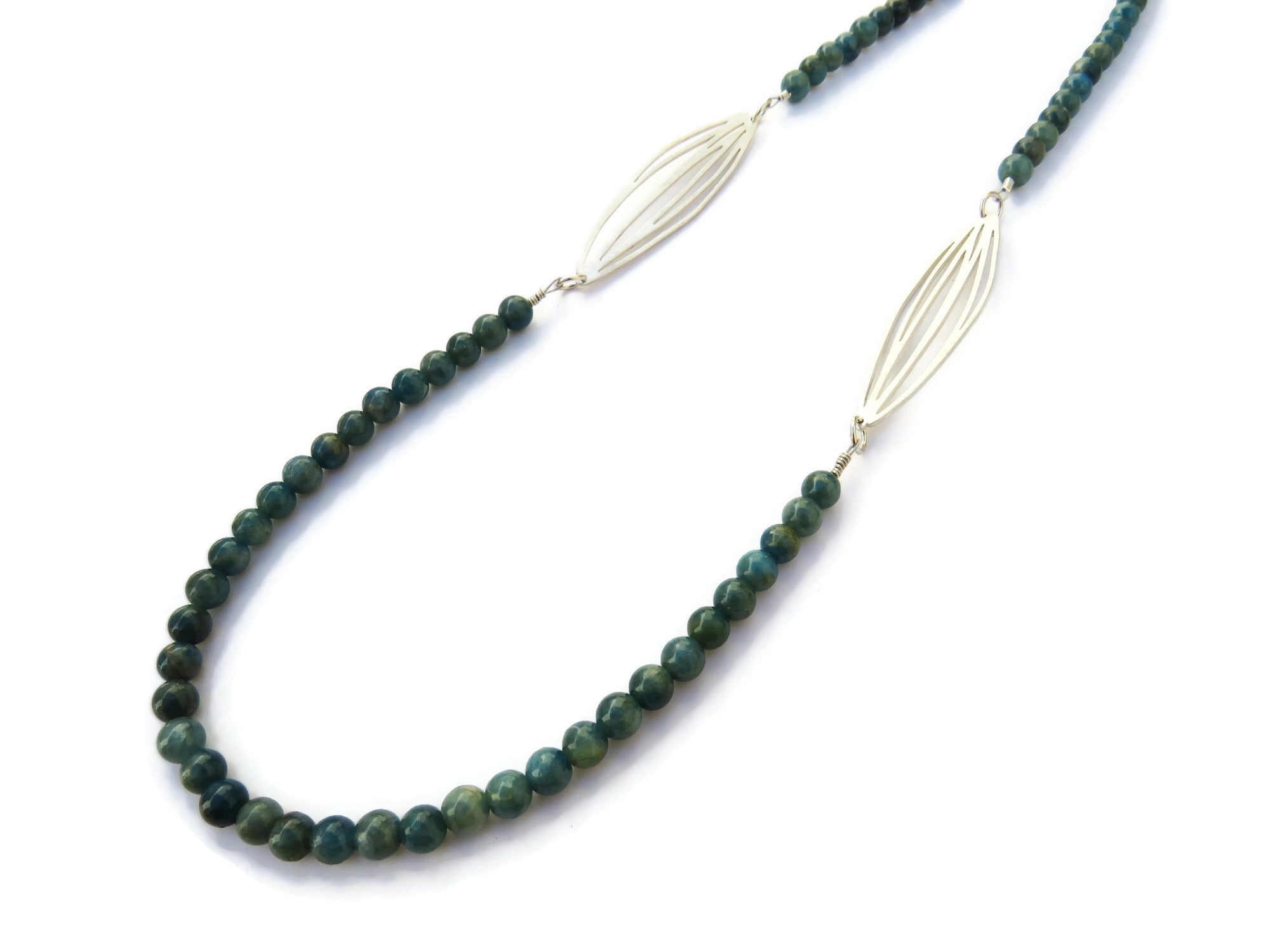 Apatite Beads and Silver Long Necklace | KimyaJoyas