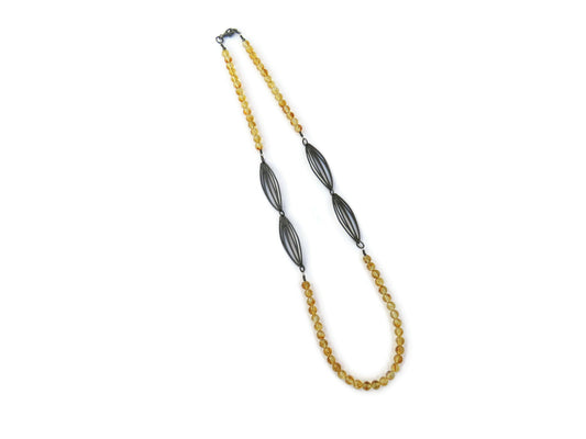 Citrine Beaded Oxidized Silver Necklace | KimyaJoyas