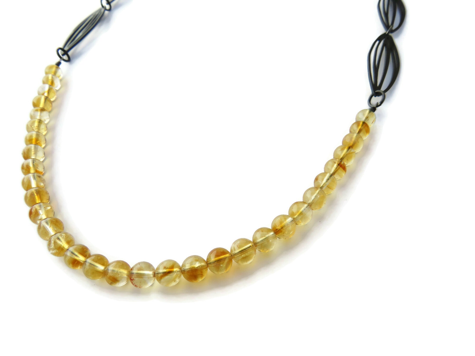 Citrine Beaded Oxidized Silver Necklace | KimyaJoyas