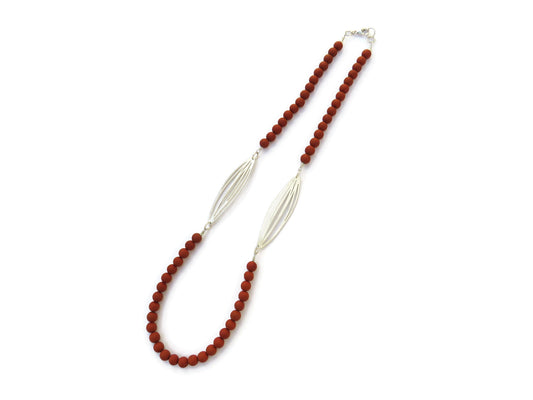 Red Jasper Beaded Silver Necklace | KimyaJoyas