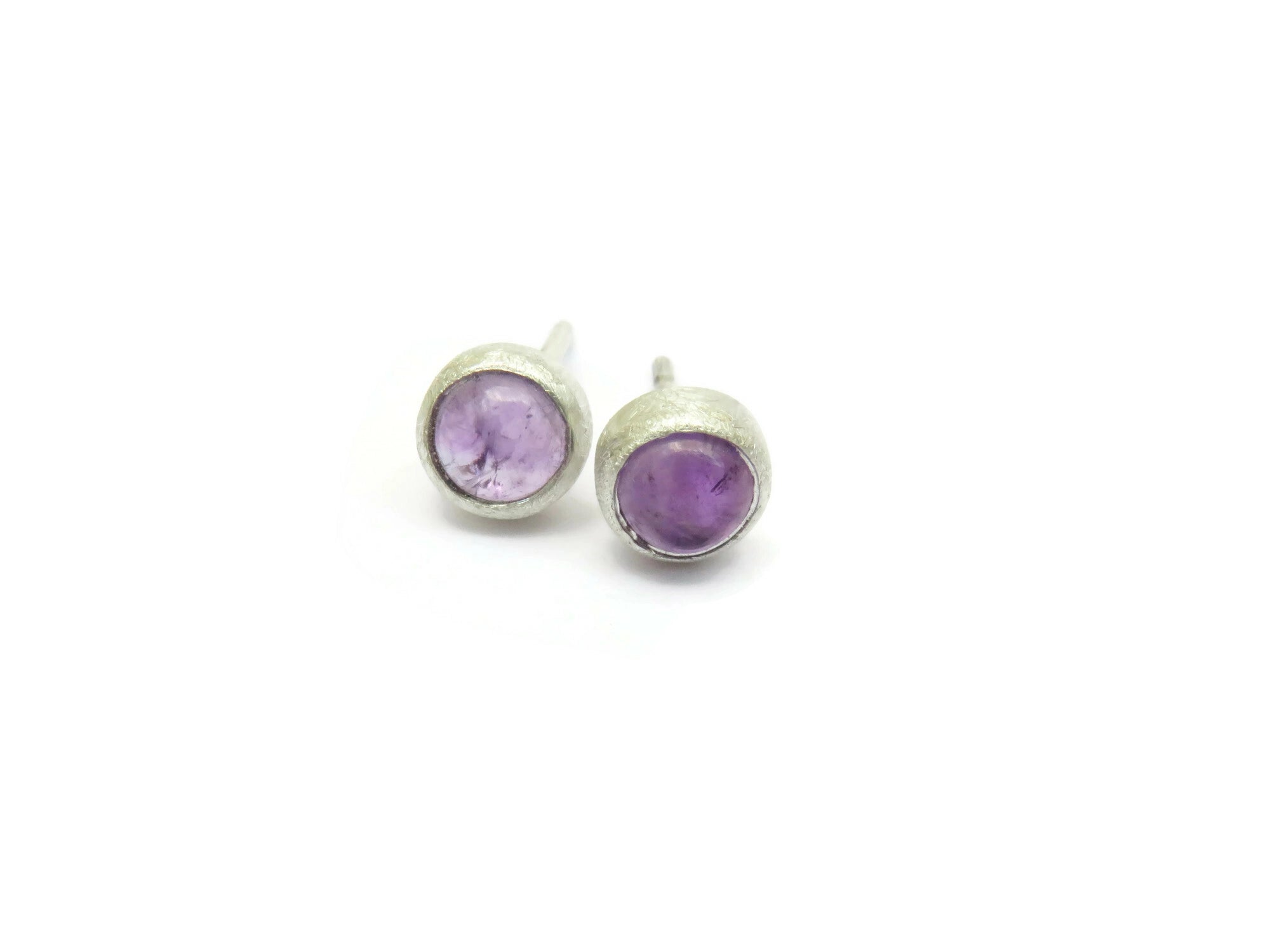 Tiny Amethyst Stud Silver Earrings | KimyaJoyas