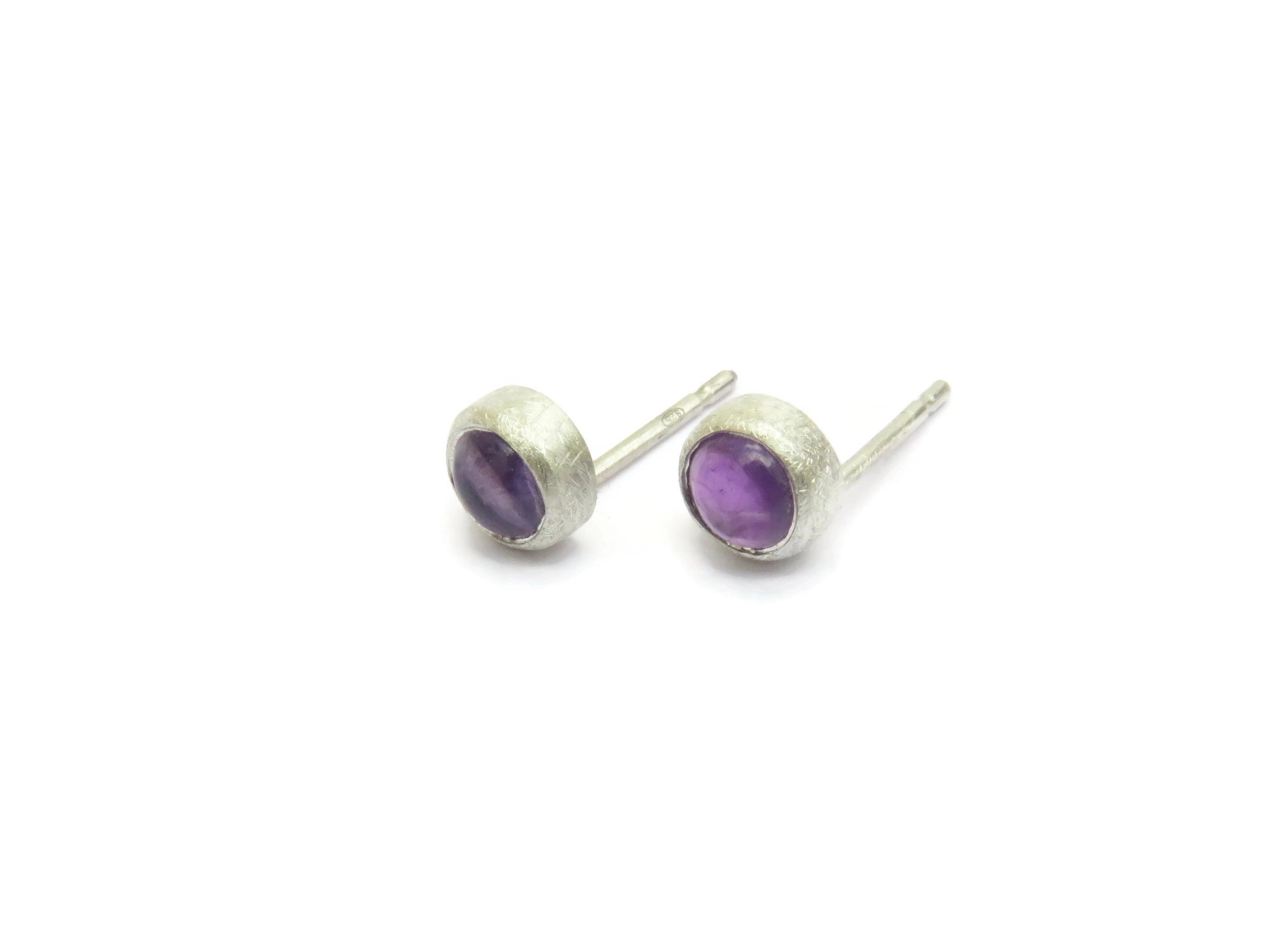 Tiny Amethyst Stud Silver Earrings | KimyaJoyas