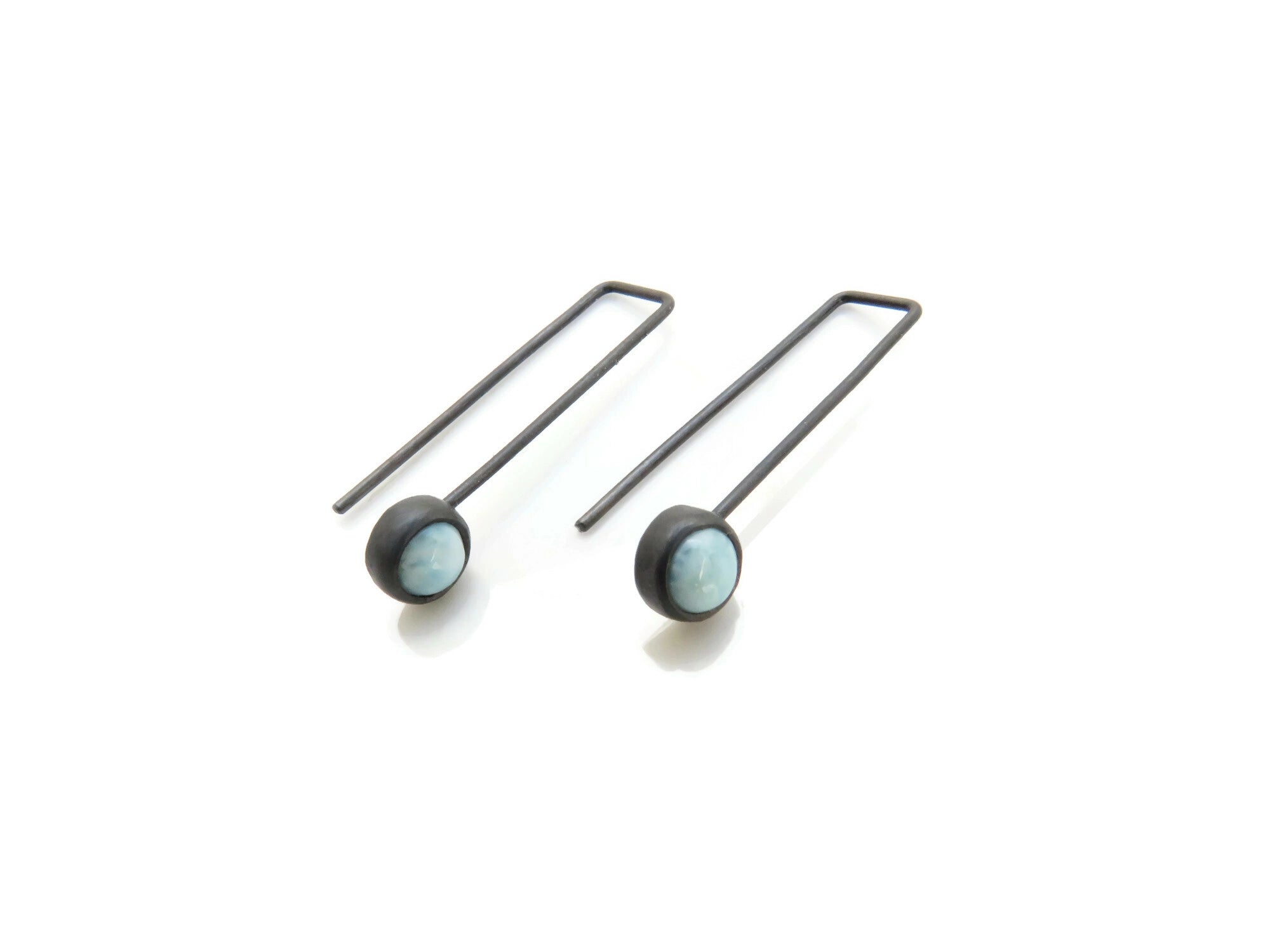 Larimar Oxidized Silver Dangle Earrings | KimyaJoyas