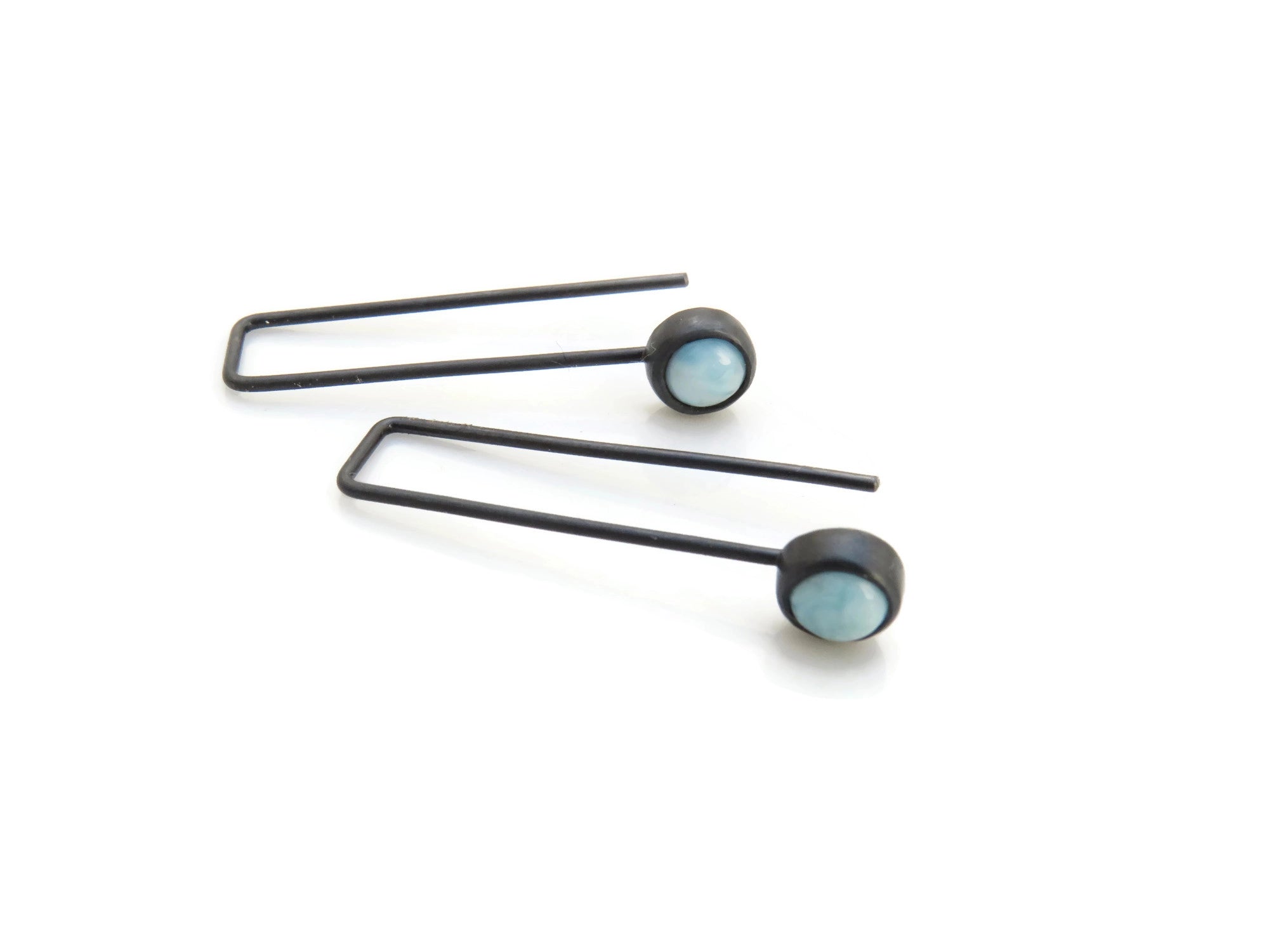 Larimar Oxidized Silver Dangle Earrings | KimyaJoyas