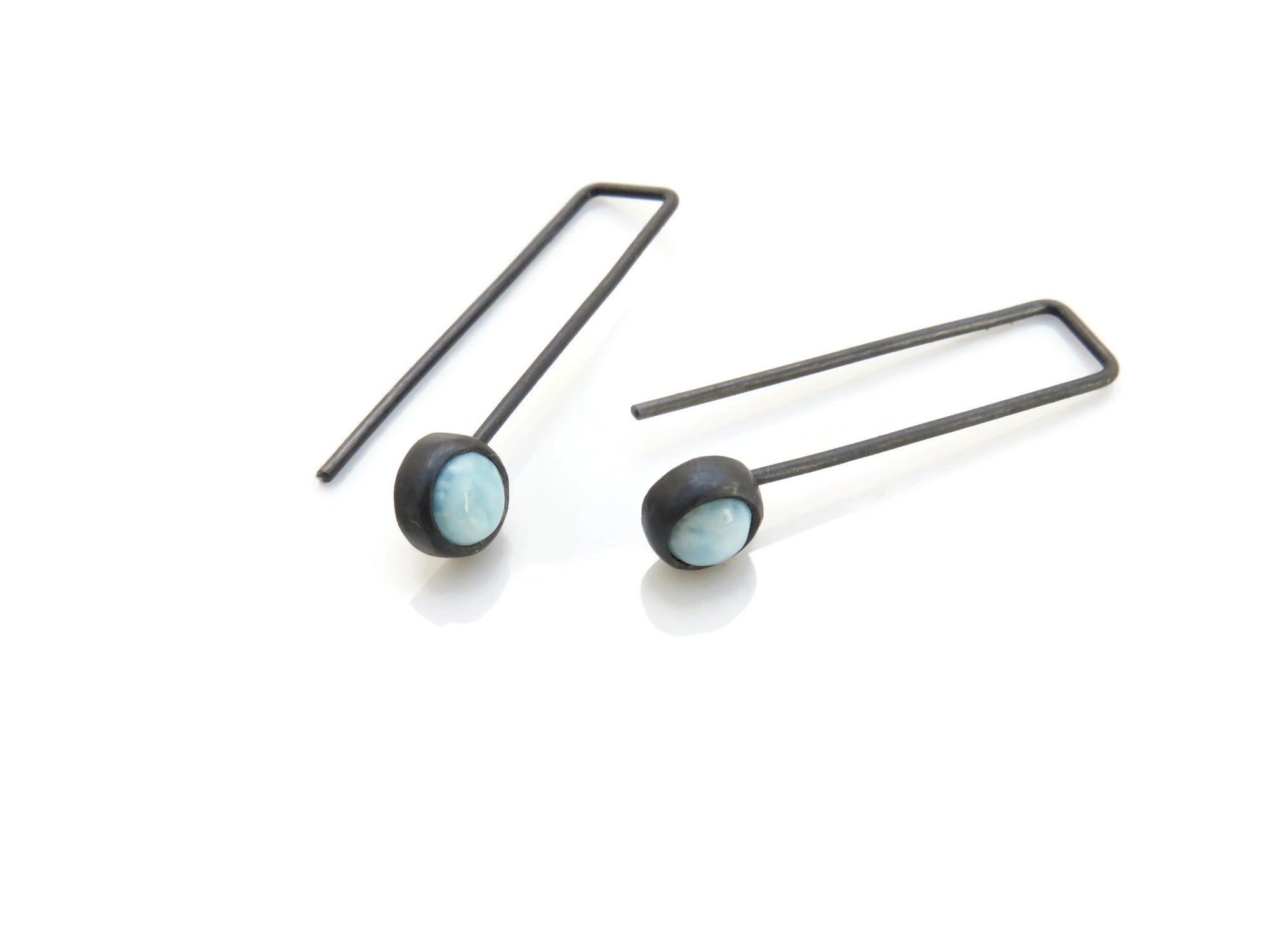 Larimar Oxidized Silver Dangle Earrings | KimyaJoyas