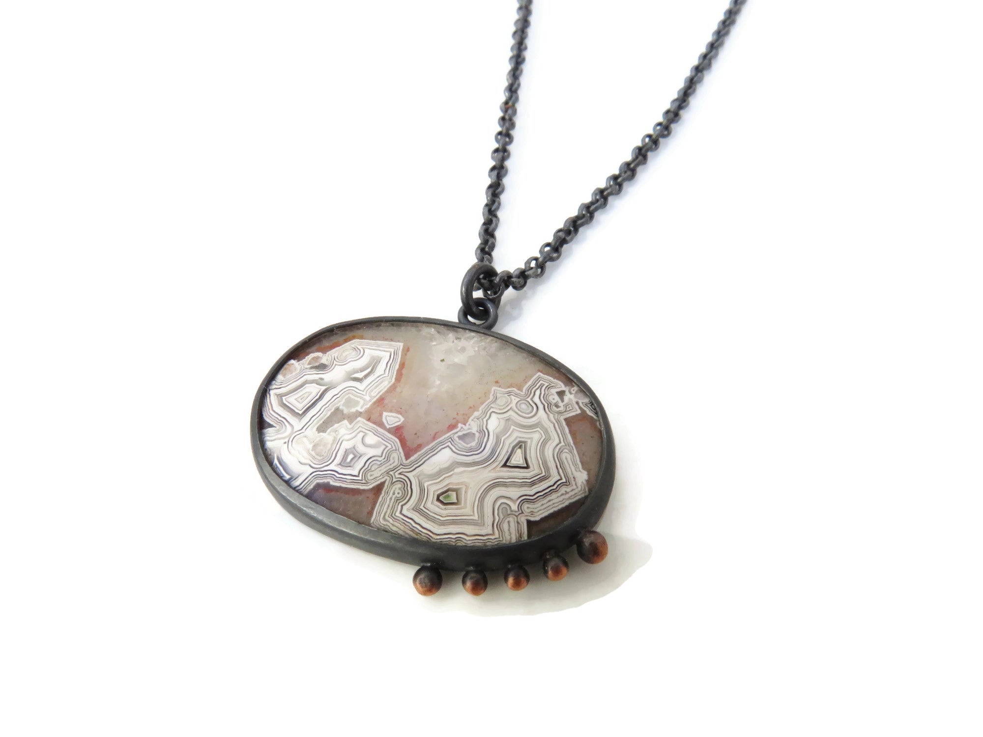 Agate Oxidized Silver and Copper Pendant