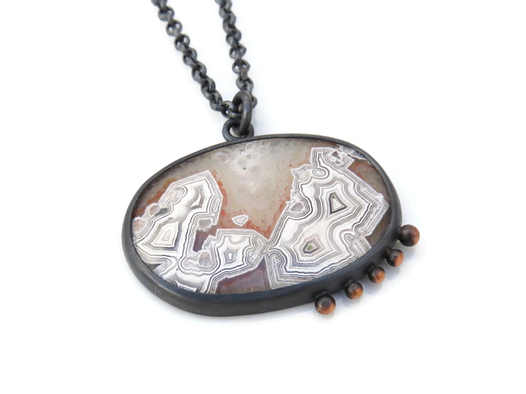 Agate Oxidized Silver and Copper Pendant