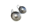 Pearl Silver Dangle Earrings with Embossed Pattern | KimyaJoyas