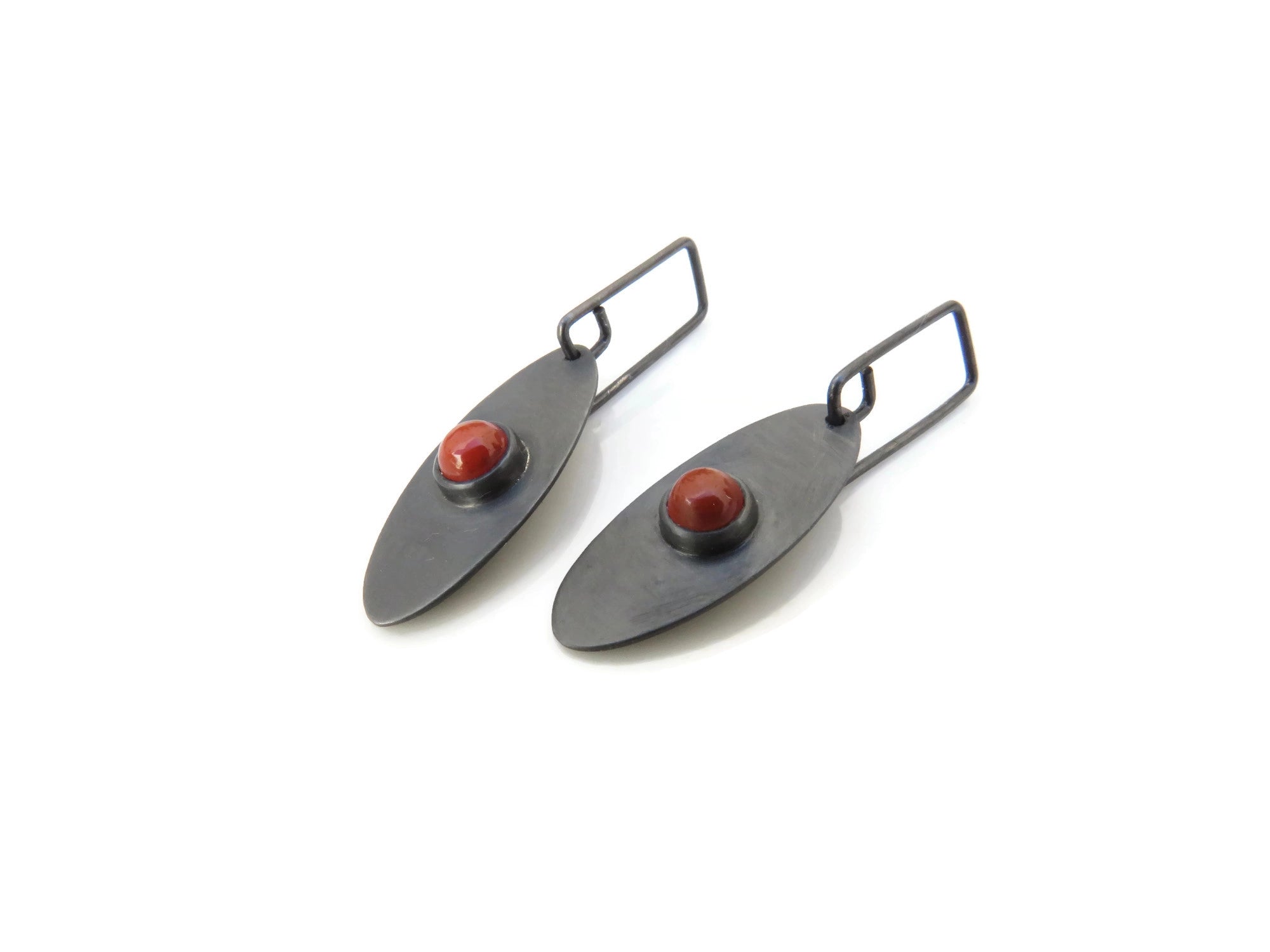 Red Jasper Dangle Oxidized Silver Earrings | KimyaJoyas