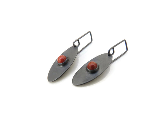 Red Jasper Dangle Oxidized Silver Earrings | KimyaJoyas