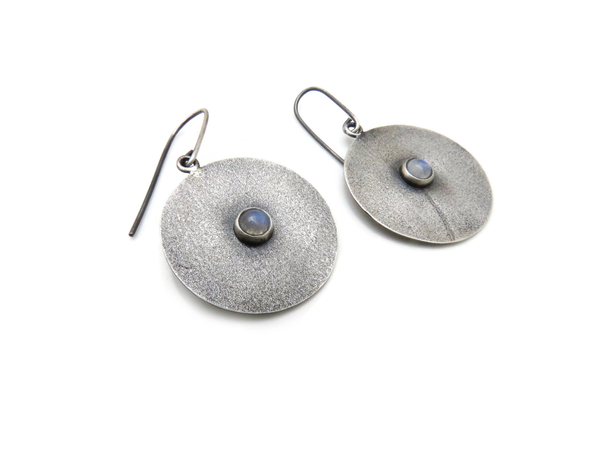 Moonstone Circular Silver Dangle Earrings | KimyaJoyas