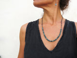 Apatite Beads and Silver Long Necklace | KimyaJoyas