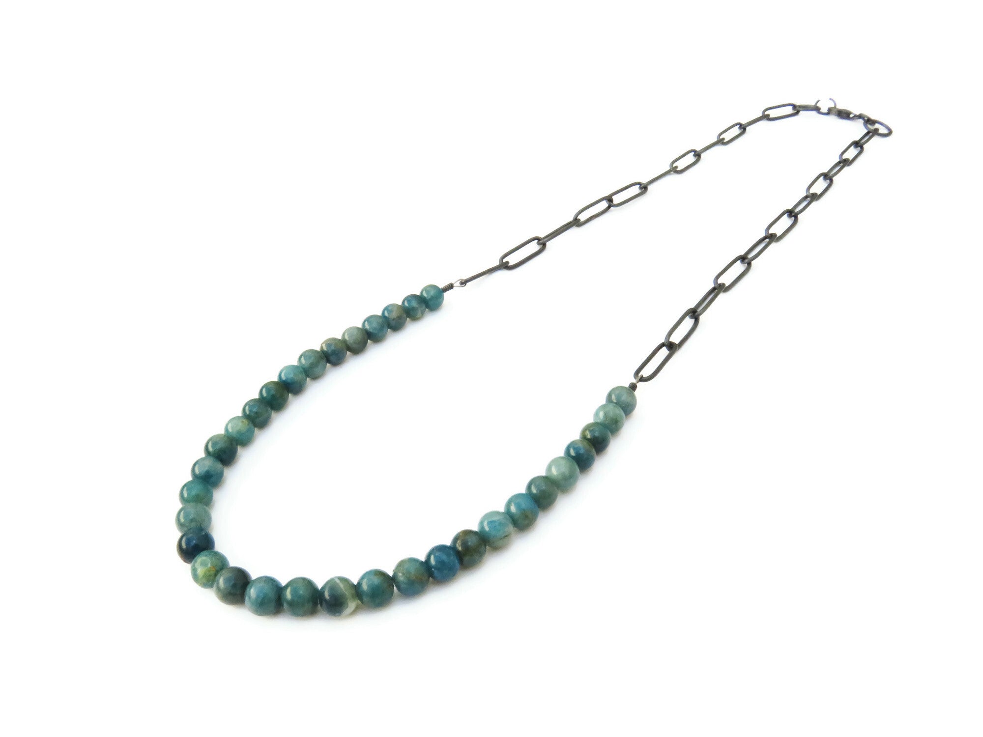 Apatite Beads and Silver Long Necklace | KimyaJoyas