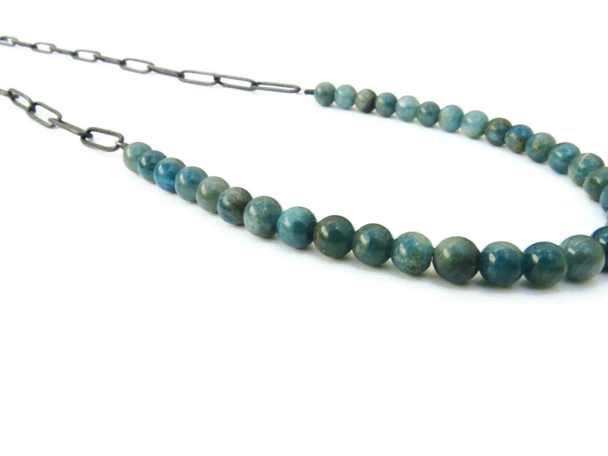 Apatite Beads and Silver Long Necklace | KimyaJoyas