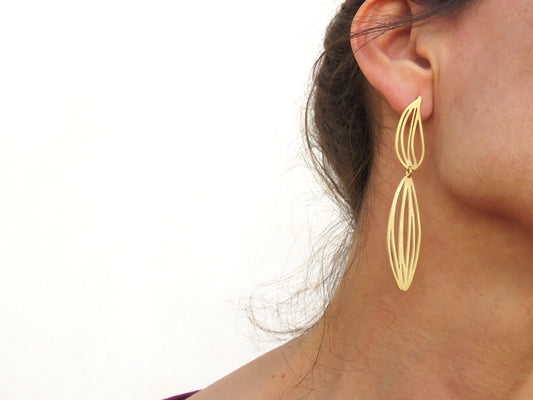 Long Double Gold Plated Earrings | KimyaJoyas