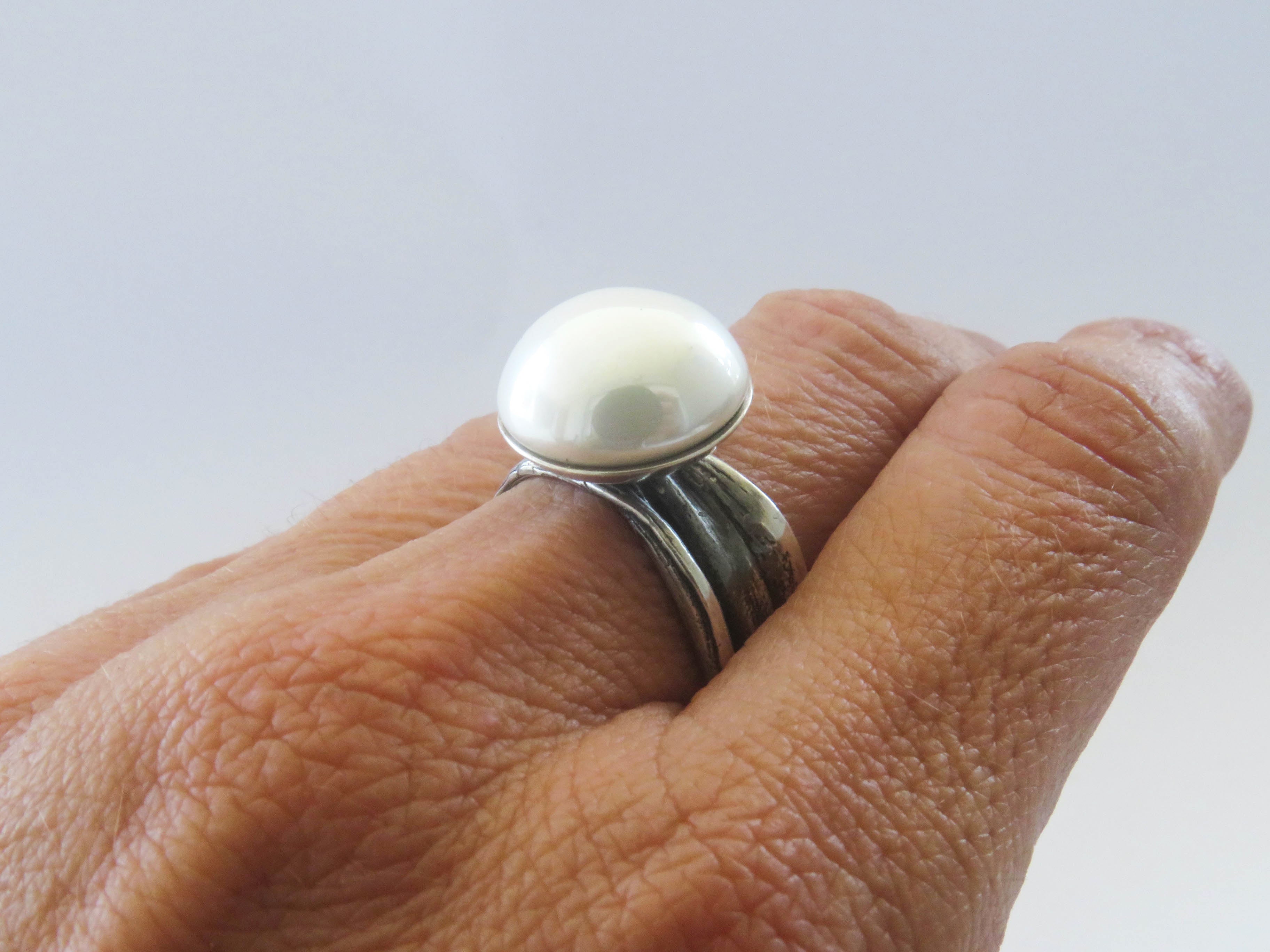 Mabe Pearl Ring in Organic Silver