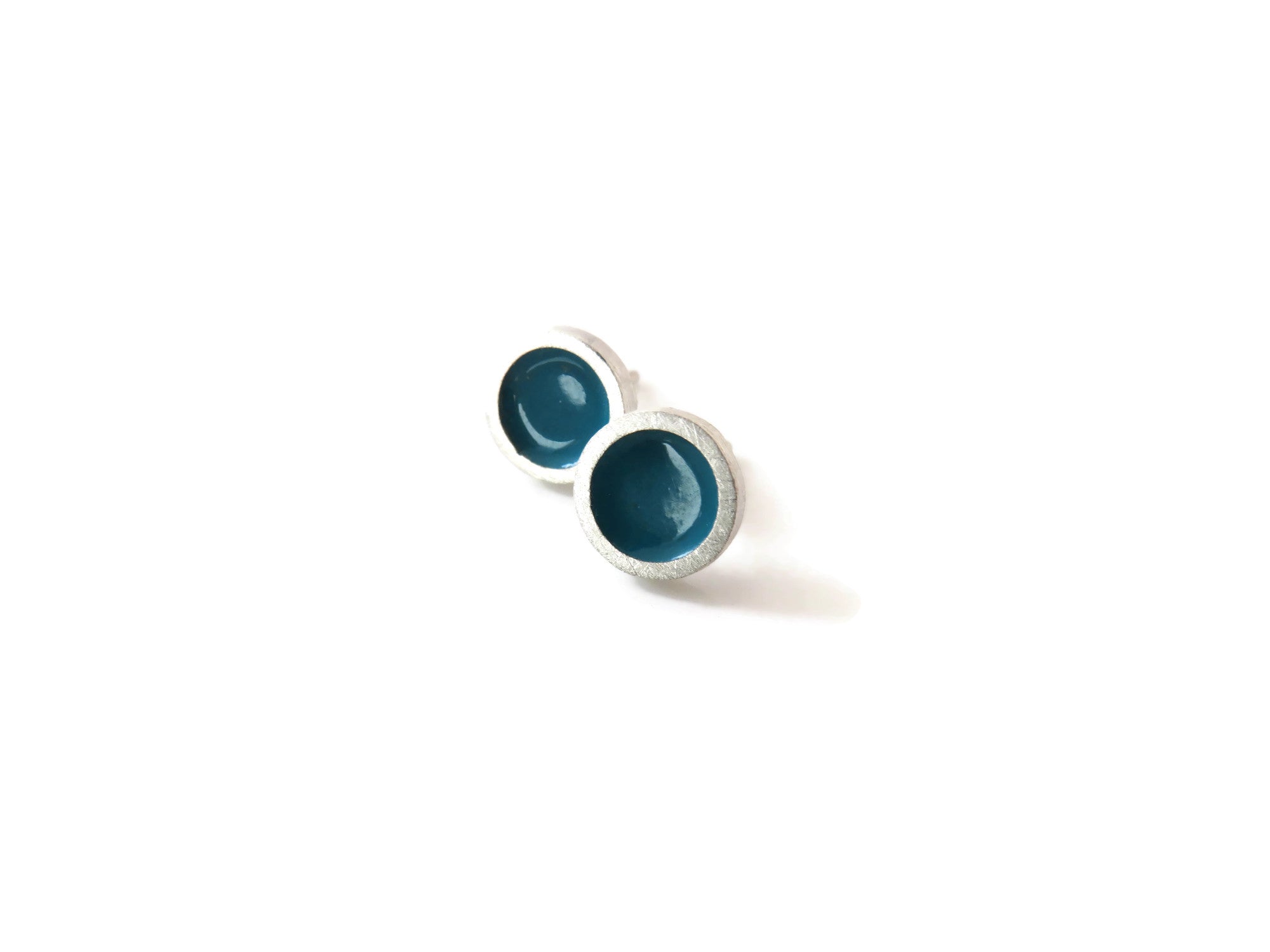 Mini Enameled Turquoise Silver Earrings