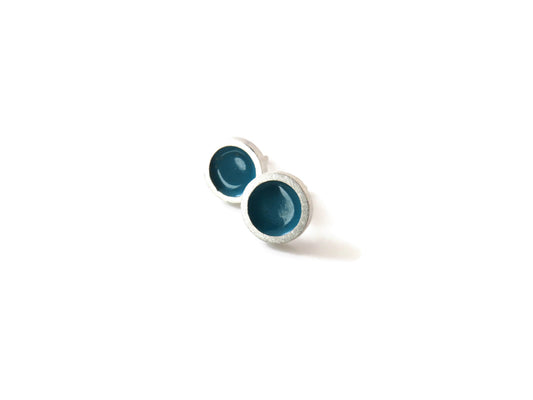 Mini Enameled Turquoise Silver Earrings