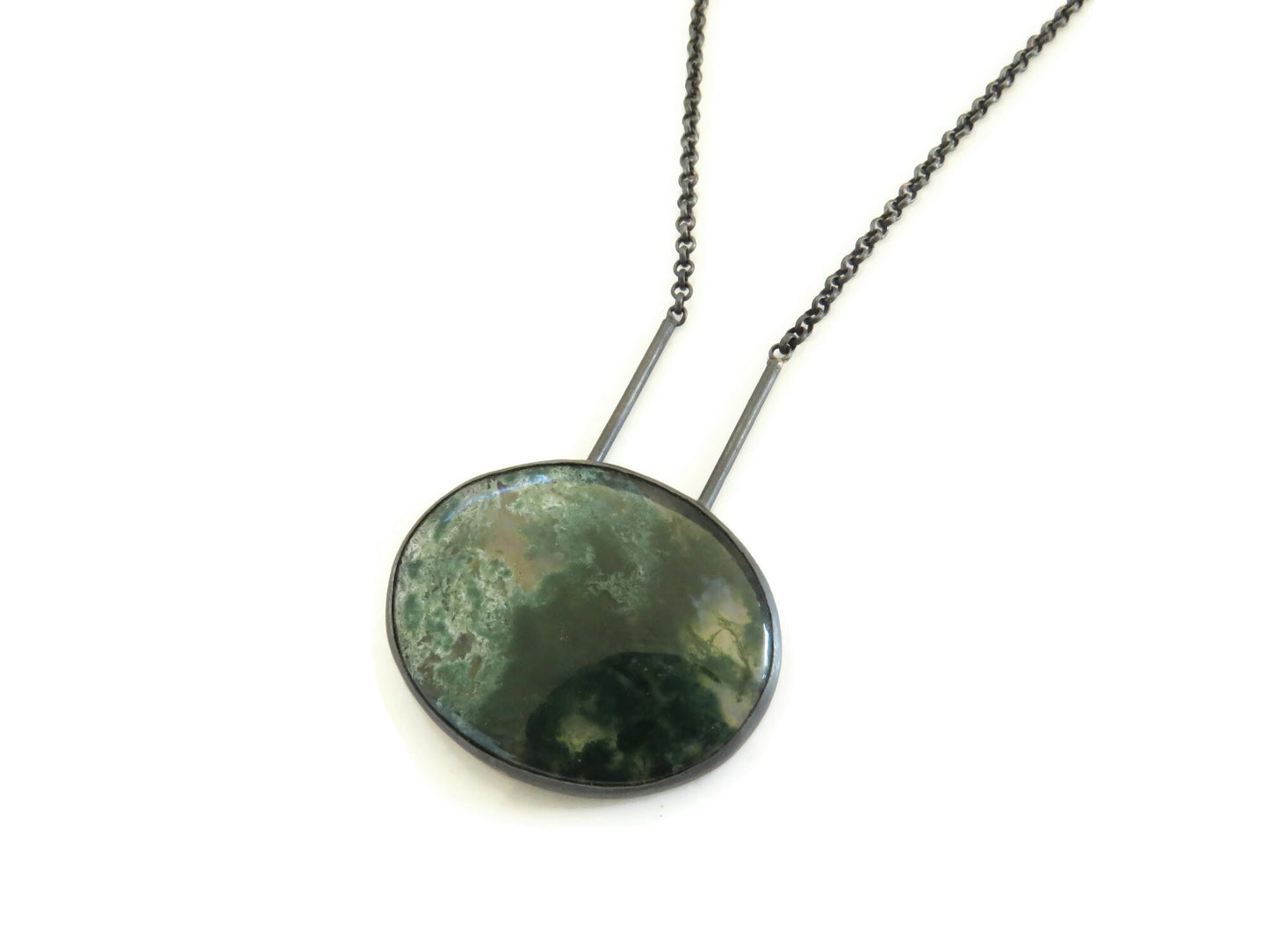 Moss Agate Oxidized Silver Necklace