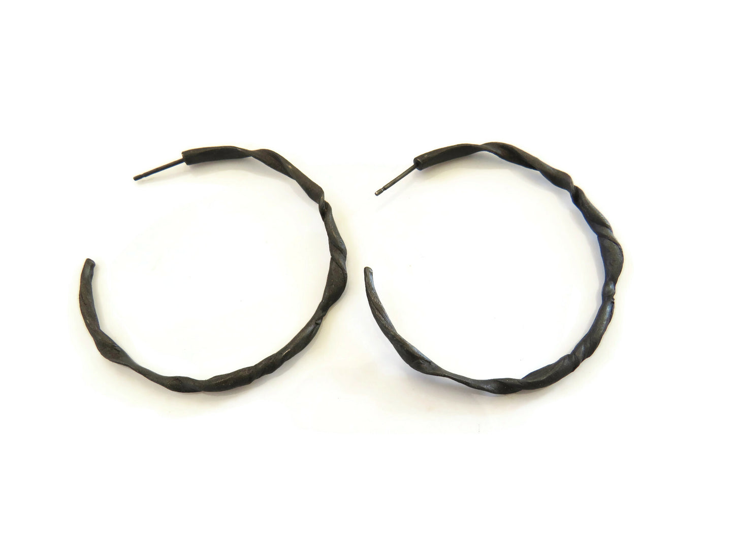 Organic Oxidized Silver Hoops Earrings