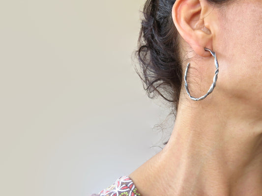 Organic Silver Hoops Earrings