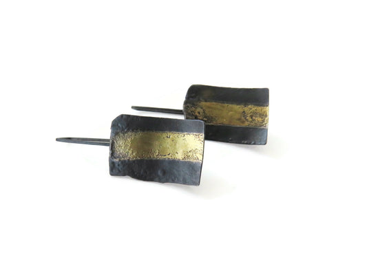 Oxidized Silver and Gold Dangle Earrings