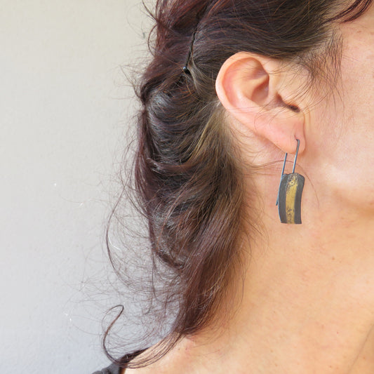 Oxidized Silver and Gold Dangle Earrings