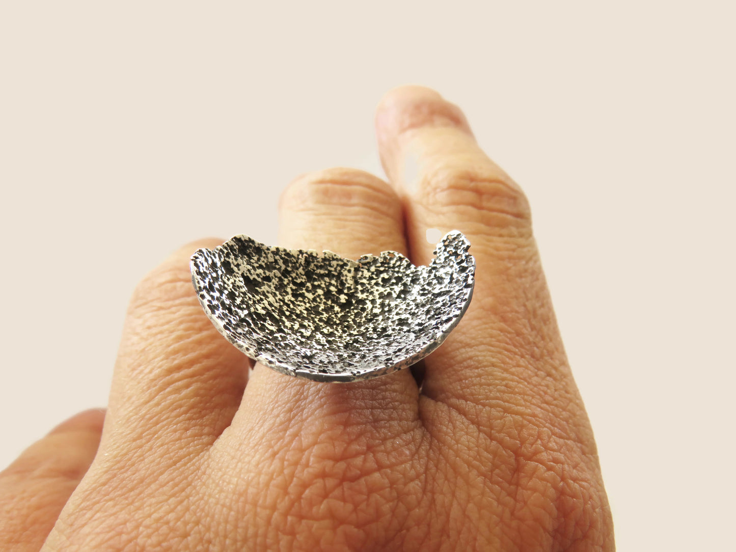 Rustic Texture Adjustable Silver Ring