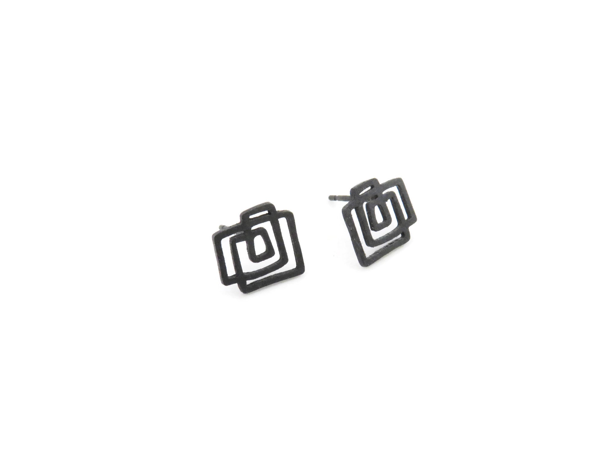 Small Geometric Oxidized Silver Earrings
