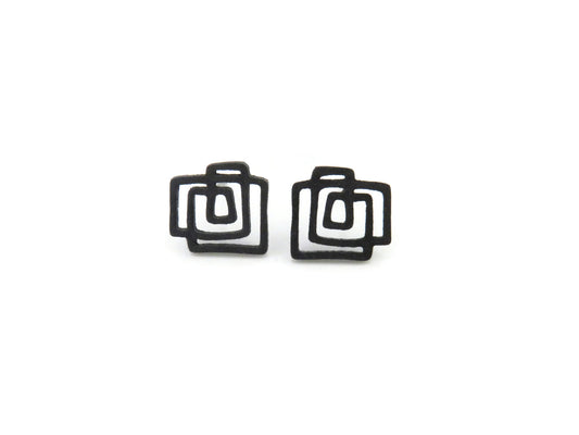 Small Geometric Oxidized Silver Earrings