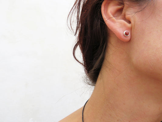 Tiny Red Jasper Silver Stud Earrings | KimyaJoyas