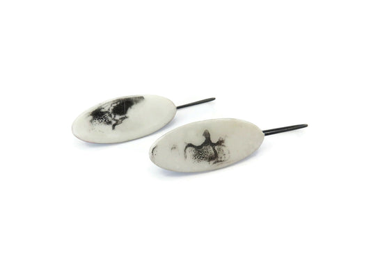 White and Black Enameled Oxidized Silver Earrings