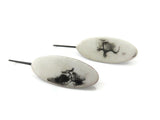 White and Black Enameled Oxidized Silver Earrings