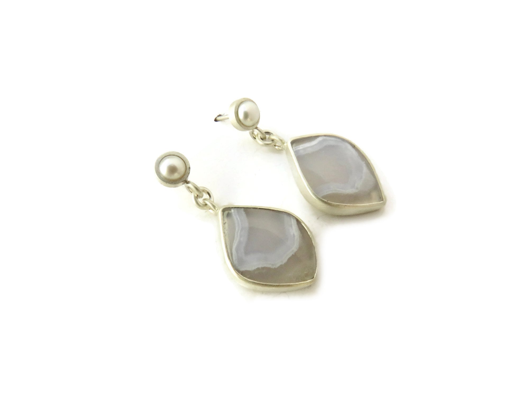 Agate Earrings with Pearls in Silver | KimyaJoyas