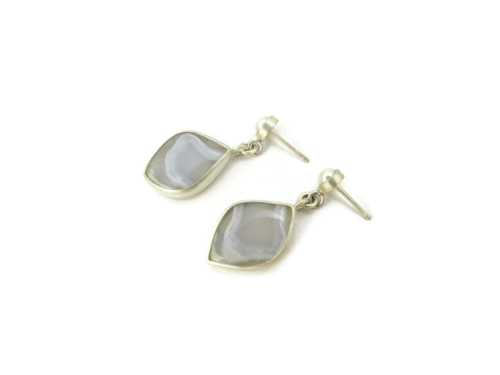 Agate Earrings with Pearls in Silver | KimyaJoyas