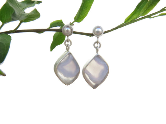 Agate Earrings with Pearls in Silver | KimyaJoyas