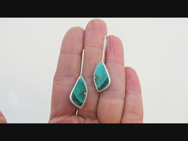 Malachite Silver Dangle Earrings | KimyaJoyas
